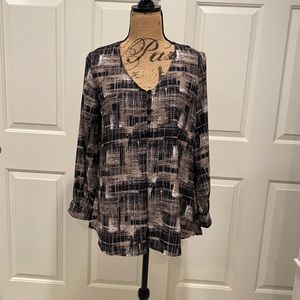 Valette Plaid V Neck Long Sleeve Blouse XS